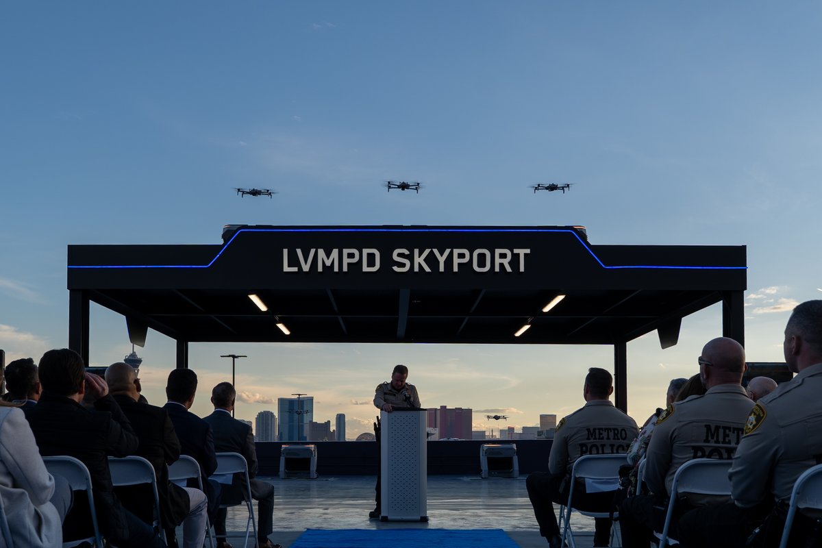 LVMPD's tweet image. UPDATE:

We recently unveiled our next step in our technological evolution. We wanted to share more about Project Blue Sky

We have entered Phase 3 of Project Blue Sky — expanding our drone program into a 24/7, county-wide aerial response system that supports police, fire, and…