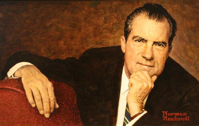 “Never forget, the press is the enemy. The establishment is the enemy. The professors are the enemy. Professors are the enemy. Write that on a blackboard 100 times and never forget it.”

Richard Nixon, born 9th January 1913

Nixon by Norman Rockwell [1968]