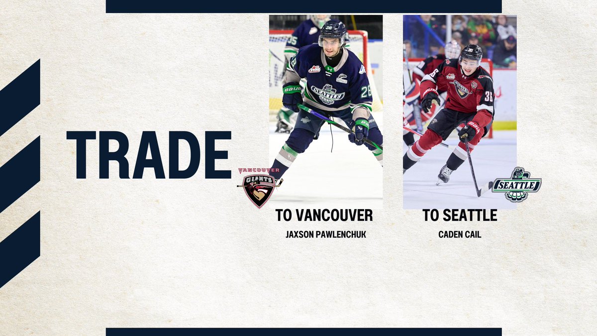 SeattleTbirds's tweet image. TRADE: The Seattle Thunderbirds have acquired Caden Cail from the Vancouver Giants in exchange for Jaxson Pawlenchuk. 

Thank you for everything, Pawley! Best of luck in Van!
🔗 bit.ly/4jQHZSx