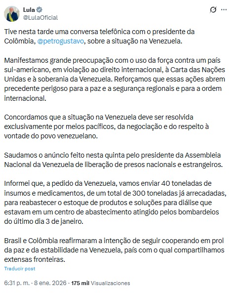 UltimaHoraCR's tweet image. #MUNDO | El presidente colombiano, Gustavo Petro (@petrogustavo) tuvo una conversación con el presidente de Brasil, Luiz Inácio Lula da Silva (@LulaOficial) , sobre la situación en Venezuela.

"Expresamos nuestra profunda preocupación por el uso de la fuerza contra un país…