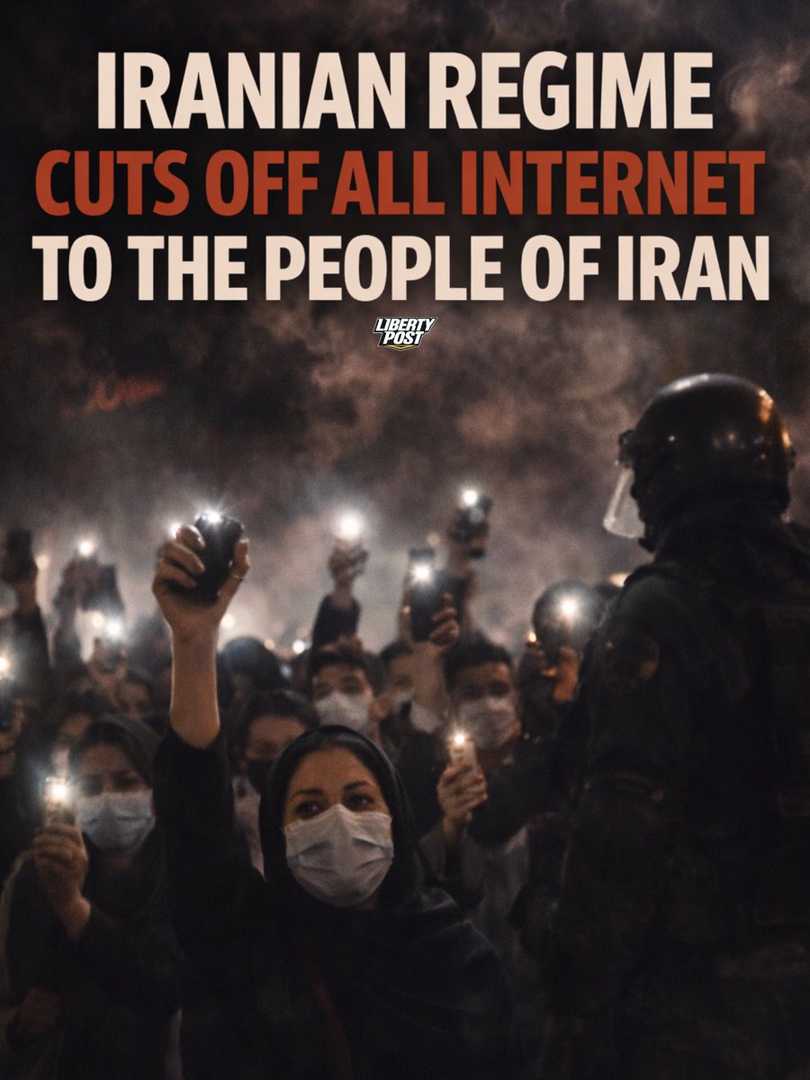 LibertyPost's tweet image. BREAKING: IRANIAN REGIME SHUTS OFF THE INTERNET AS PROTESTS INTENSIFY 

The Iranian regime has cut off internet access nationwide as mass protests spread across the country.

This is what authoritarian governments do when they lose control, they silence their people.
