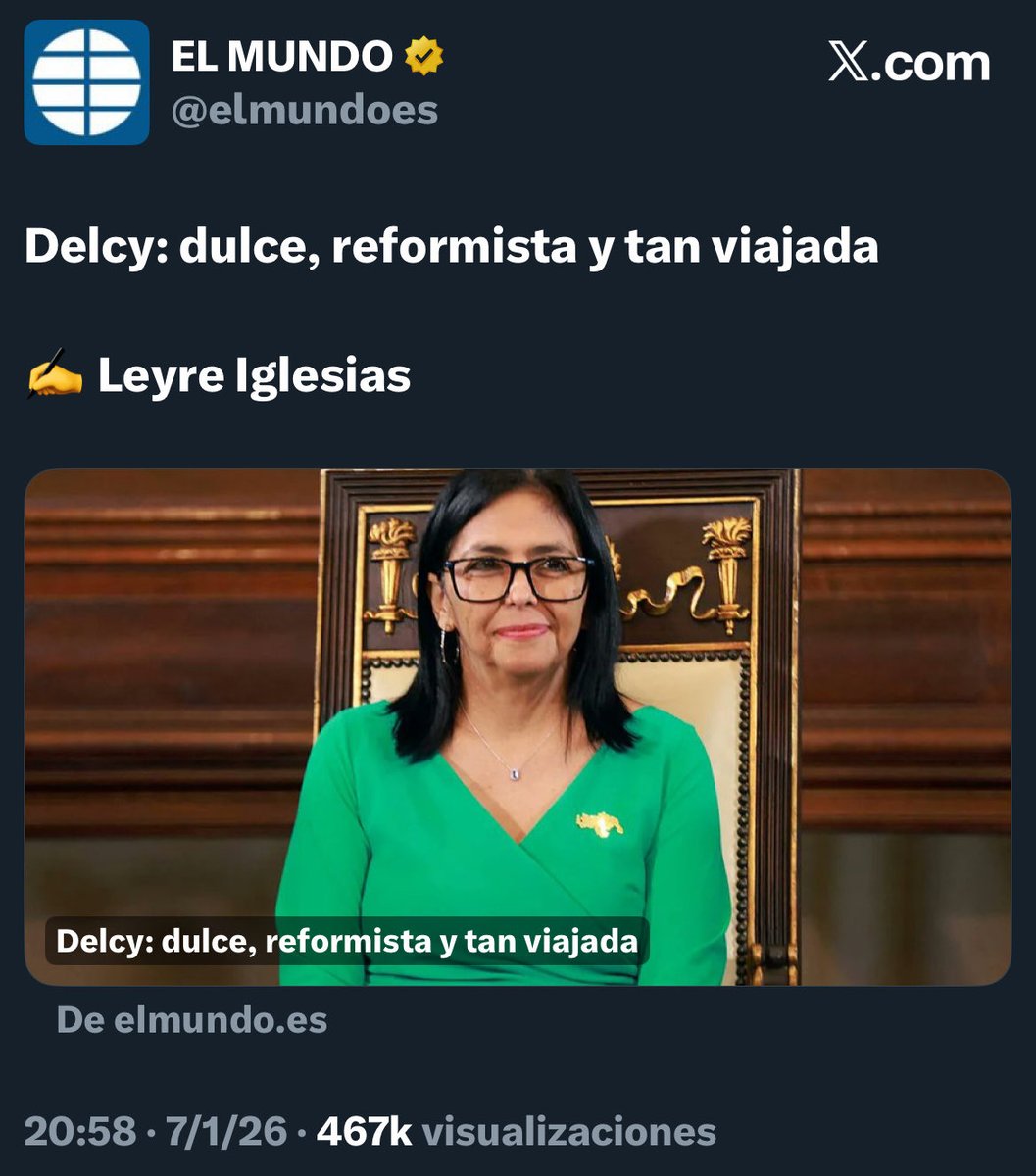 ¿Os acordáis lo que dije de que nos íbamos a reír con los giros que iba a tener que dar la derecha? Pues aquí tenéis a El Mundo haciendo el ridículo más espantoso con Delcy.
