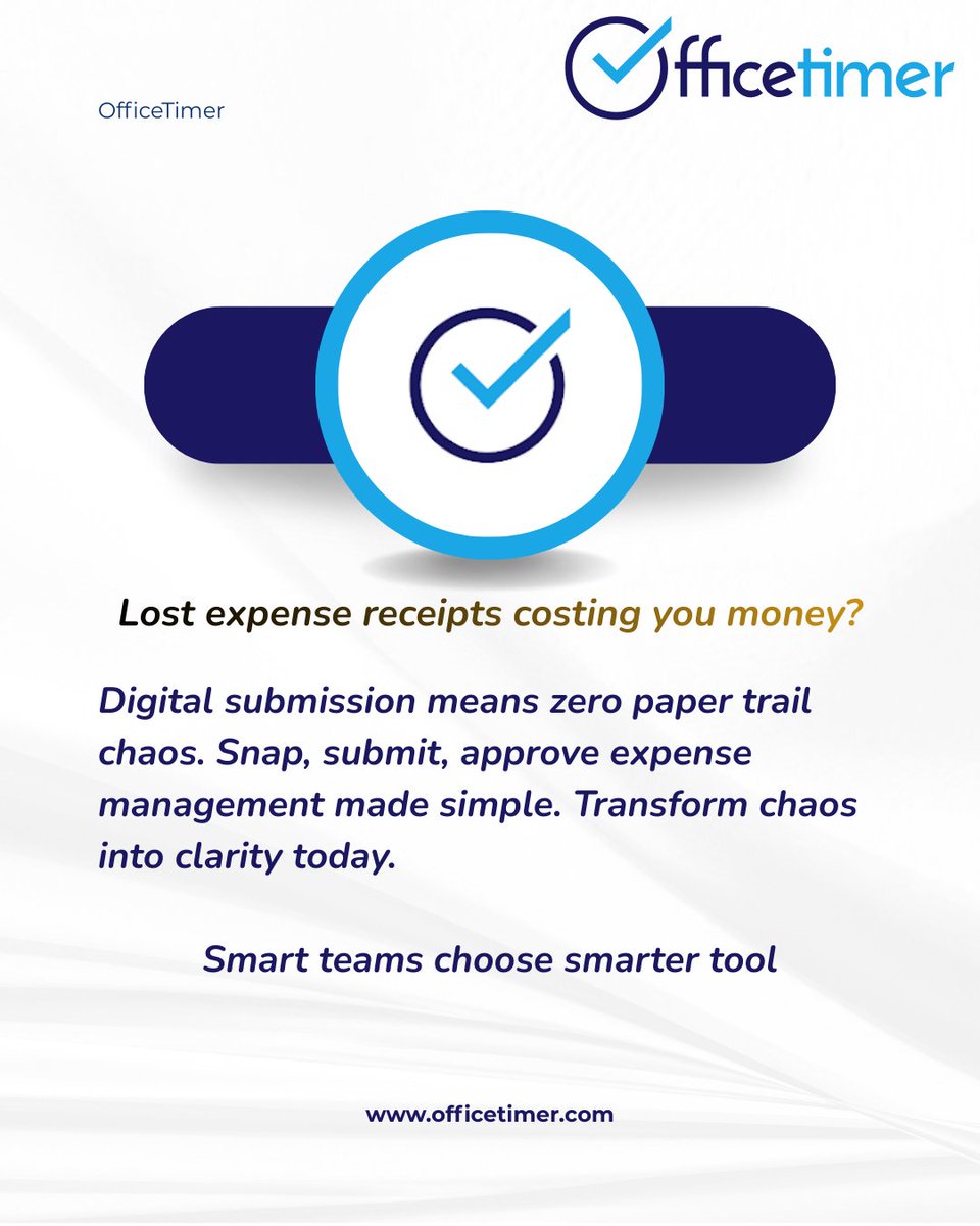 officetimer's tweet image. Lost expense receipts costing you money?

Digital submission means zero paper trail chaos.
Snap, submit, approve—expense management made simple. Transform chaos into clarity
today.

#OfficeTimer
#OfficeTimerSignup
