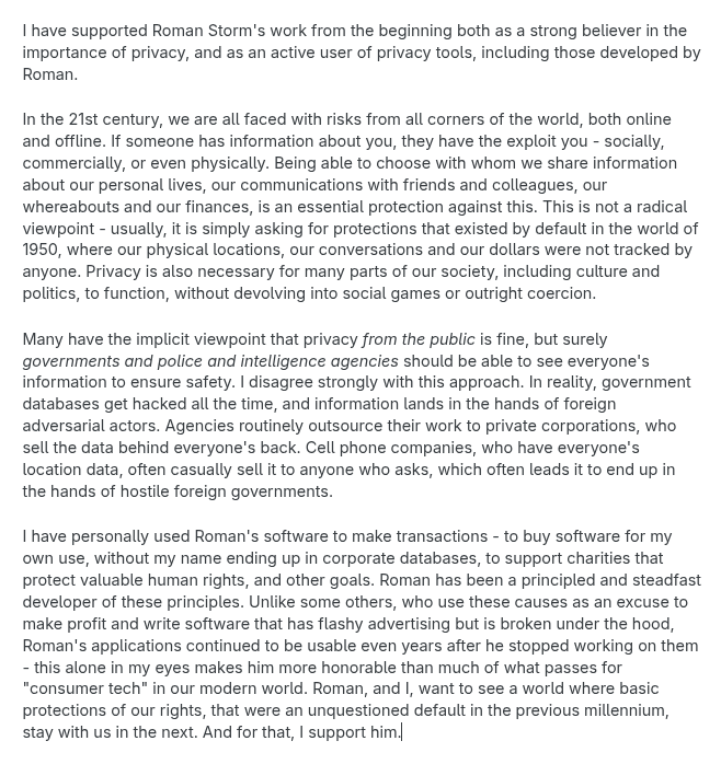 <a href="/rstormsf/">Roman Storm 🇺🇸 🌪️</a> Done. Re-posting the contents for public consumption: