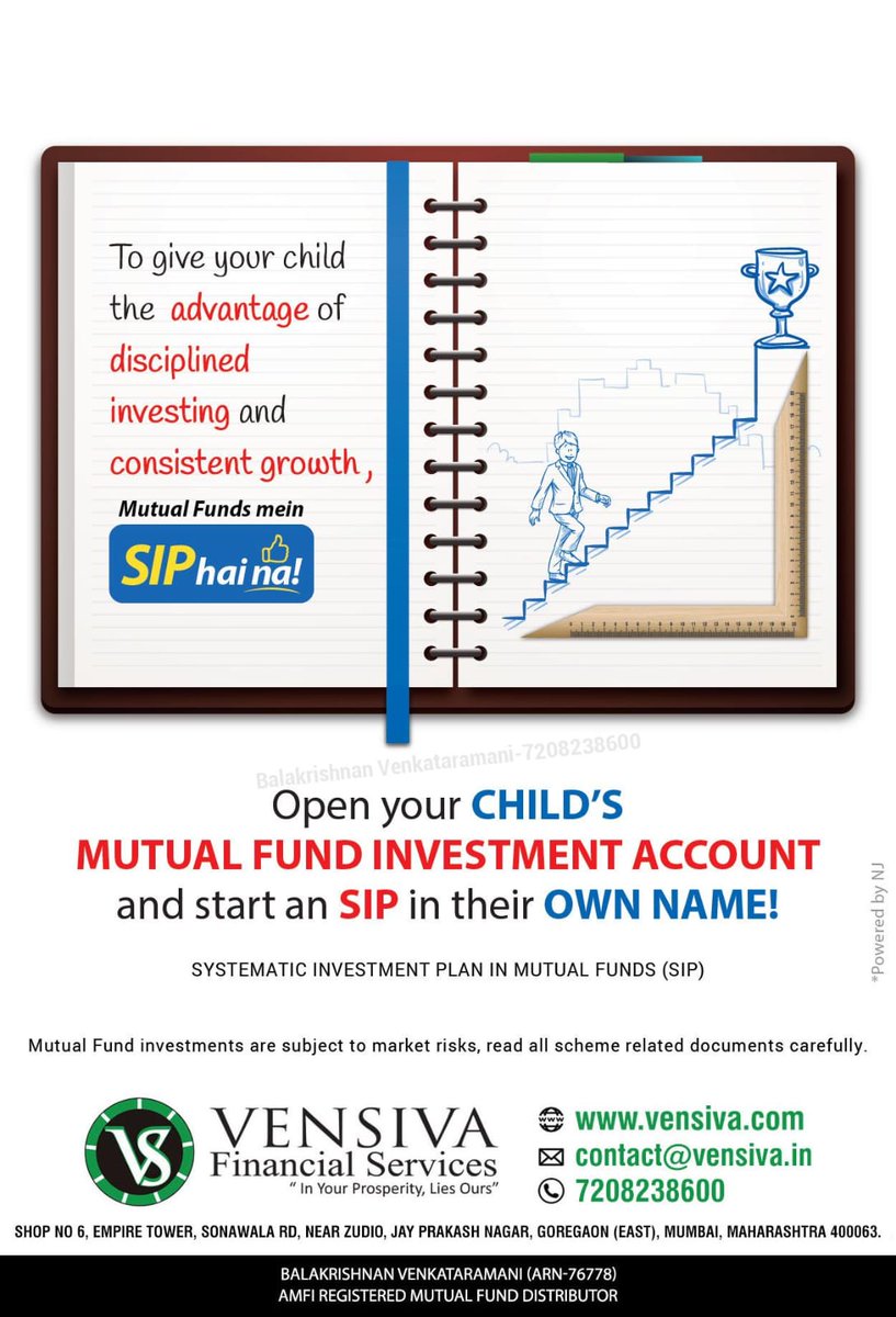 Vensivafs's tweet photo. Start an SIP for Your Child's Future Growth
To give your child the advantage of disciplined investing and consistent growth, open a mutual fund account in their name and start an SIP for long-term financial benefits https://t.co/llk31xhClG