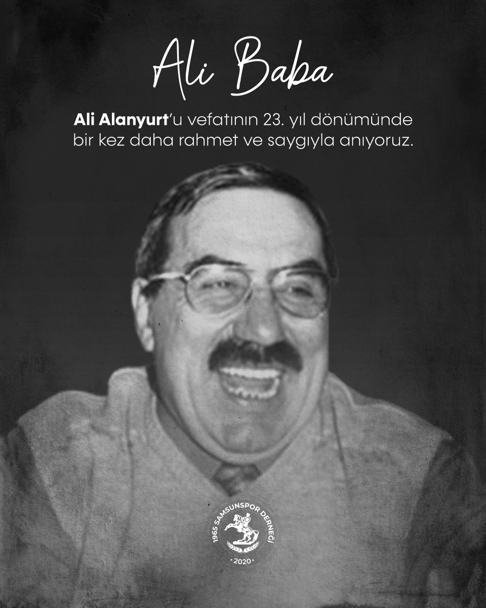 Samsunspor’umuza uzun yıllar yönetici olarak büyük emekler veren, sadece Samsunspor Kulübü'müzün değil, Samsun amatör sporunun da gelişmesinde eşsiz katkıları bulunan değerli büyüğümüz Ali Alanyurt’u (Ali Baba) vefatının 23. yıl dönümünde rahmet, minnet ve saygıyla anıyoruz.