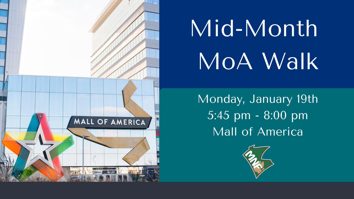 Was one mall walk per month not enough? Unable to make it to the Thursday walks due to work, family, or other obligations? Feel free to join us Monday, January 19th for a mid-month mall walk!  

For more information: mnfurs.org/MNFurs_News/ev…