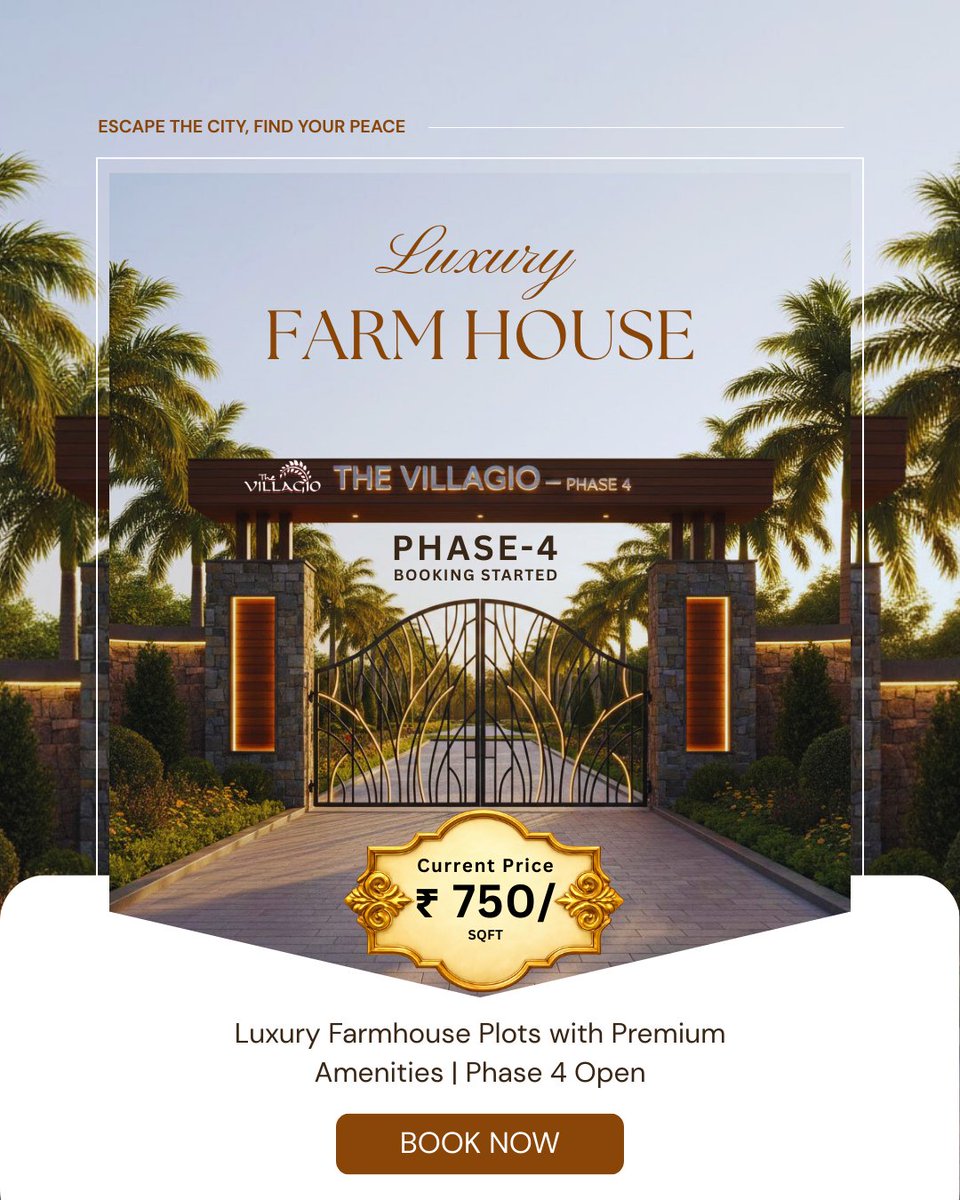 ✨ Welcome to The Villagio – Phase 4 ✨
Where your journey into luxury farmhouse living begins at a grand entrance.

#TheVillagio #VillagioFarmhouse #LuxuryFarmhouse #FarmhouseLife #GatedCommunity #NatureLiving #WeekendHome #LuxuryLiving #InvestInLand #PropertyInvestment
