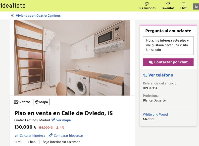 Han conseguido que el atraco parezca una oportunidad.

11 m² por 130.000€. Un bajo interior, sin ascensor y sin luz y sin ventilación. No es un piso. Es una celda en venta.

Esto no necesita más anuncios. Necesita inspección y cierre.