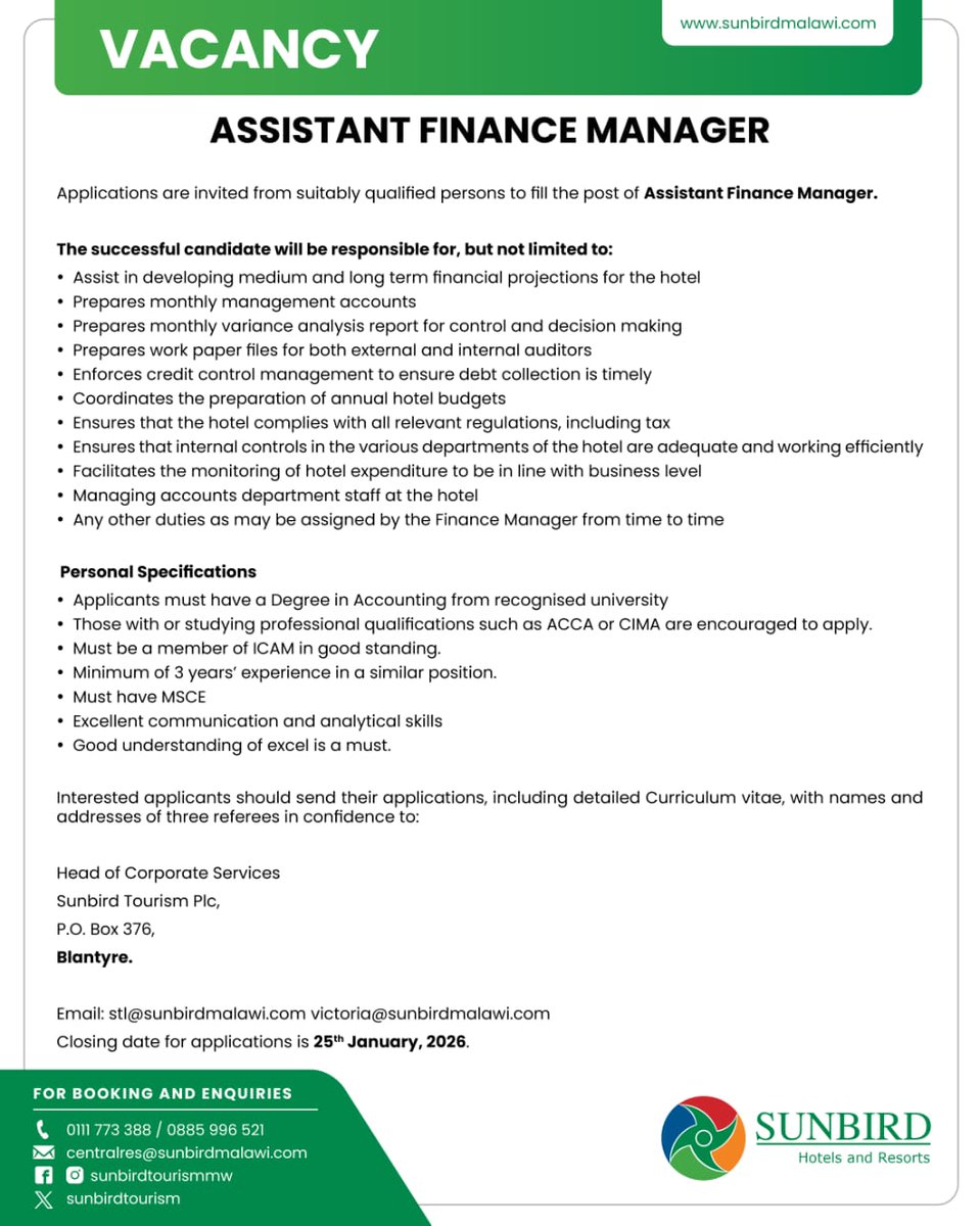 Join the Sunbird Hotels and Resorts Team!