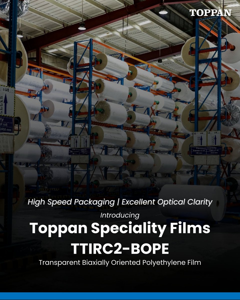TSF_CorpComm's tweet image. Introducing TTIRC2-BOPE, our transparent BOPE film designed for high-speed packaging, excellent clarity, and fully recyclable mono-material structures. With superior strength, optimized printing, and easy-tear performance, it supports future-ready sustainable packaging.