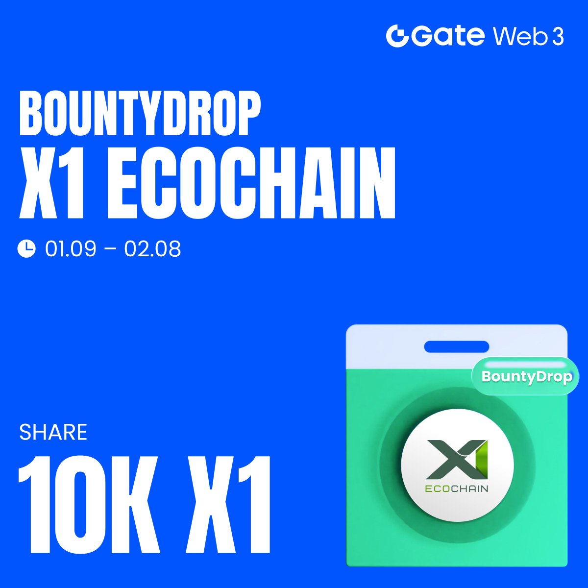 GateDEX's tweet image. 🔥 Earn your share of 10,000 $X1!
Gate Web3 &amp;amp; X1 EcoChain Bounty Drop is live.

✅ Hold at least 10 $USDT worth of assets on Gate Web3 (EVM chains)
✅ Follow @GateWeb3 &amp;amp; @X1_EcoChain
✅ Join X1 EcoChain’s Telegram &amp;amp; Discord
✅ Complete at least one task on the X1 platform

⏰ Jan…