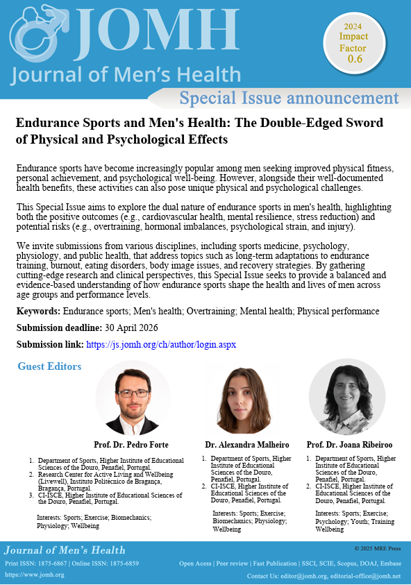JOMH_2004's tweet photo. 📚Call for papers! Submit to our special issue on Endurance Sports and Men's Health: The Double-Edged Sword of Physical and Psychological Effects.
🔗Submission link:https://t.co/23d0bslAMr
👨‍⚕️Guest Editors:@PedroForte2 ,Dr. Alexandra Malheiro,Dr. Joana Ribeiroo https://t.co/MgtcalMJeN