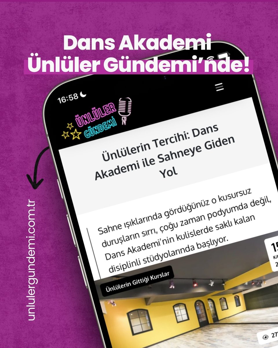 Bugün Ünlüler Gündemi’ndeyiz!
Dans Akademi, “Ünlülerin Tercih Ettiği Dans Akademi” olarak unlulergundemi.com.tr’de yer almaktan gurur duyuyoruz!

👉 Detaylar: unlulergundemi.com.tr/unlulerin-terc…

#dansakademi #ünlülerintercihi #danskeğitimi #sanateğitimi #ilhamverenmarka