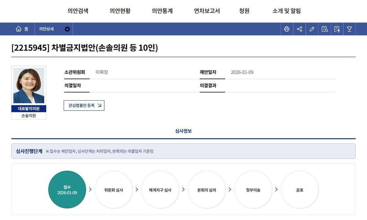 sonsol_jinbo's tweet image. 드디어!!!!!
차별금지법 발의했습니다.
오늘로 도장 10개 완성했습니다.
의안정보시스템에 나오니 감격스럽네요!!!
월요일에 발의 기자회견 준비 중입니다.
국회에서 논의 밀고 갈 수 있도록 애쓰겠습니다!!!!!