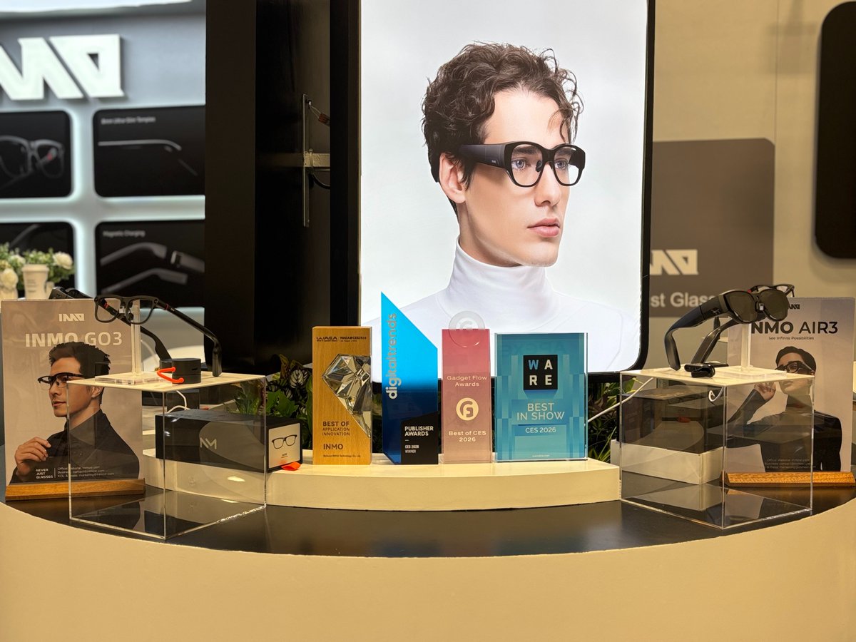 inmoxreality's tweet image. Grateful for the recognition at CES 2026. This is just the beginning! 🏆✨

#inmo #CES2026 #SmartGlasses #ARGlasses #innovation