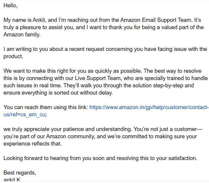 thehatelessg's tweet photo. @AmazonHelp @AmazonHelp i filled the form yesterday, now see the response from your beloved team. They didn't even see the details I added in the request. I am left with no option other than consumer court. https://t.co/5VMdG2g5bL