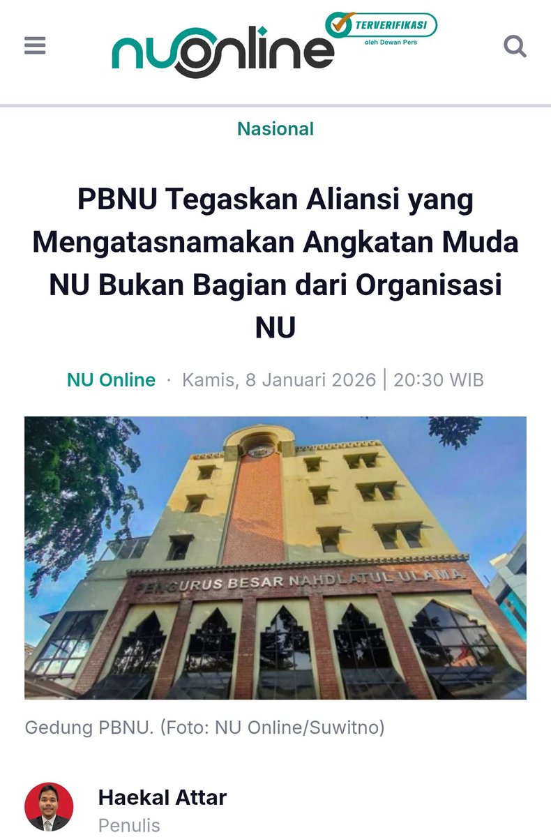 PBNU Tegaskan Aliansi yang Mengatasnamakan Angkatan Muda NU Bukan Bagian dari Organisasi NU.

Berarti siapa mereka? Siapa juga yang kasih job nggak mutu begini? 😂