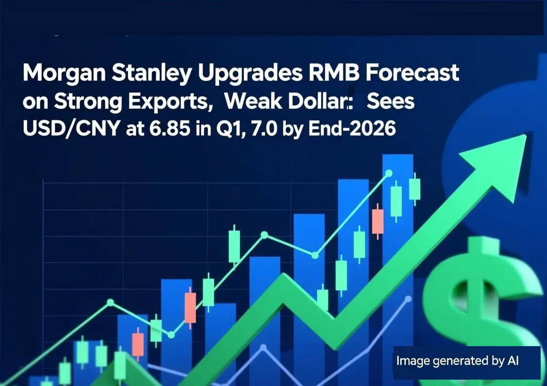 Morgan Stanley lifts RMB forecast—USD/CNY to 6.85 in Q1 (vs prior 7.05),  7.0 end-2026; cites strong exports, weak USD; 6.80 by 2027. #China  #Prediction #MarketUpdate