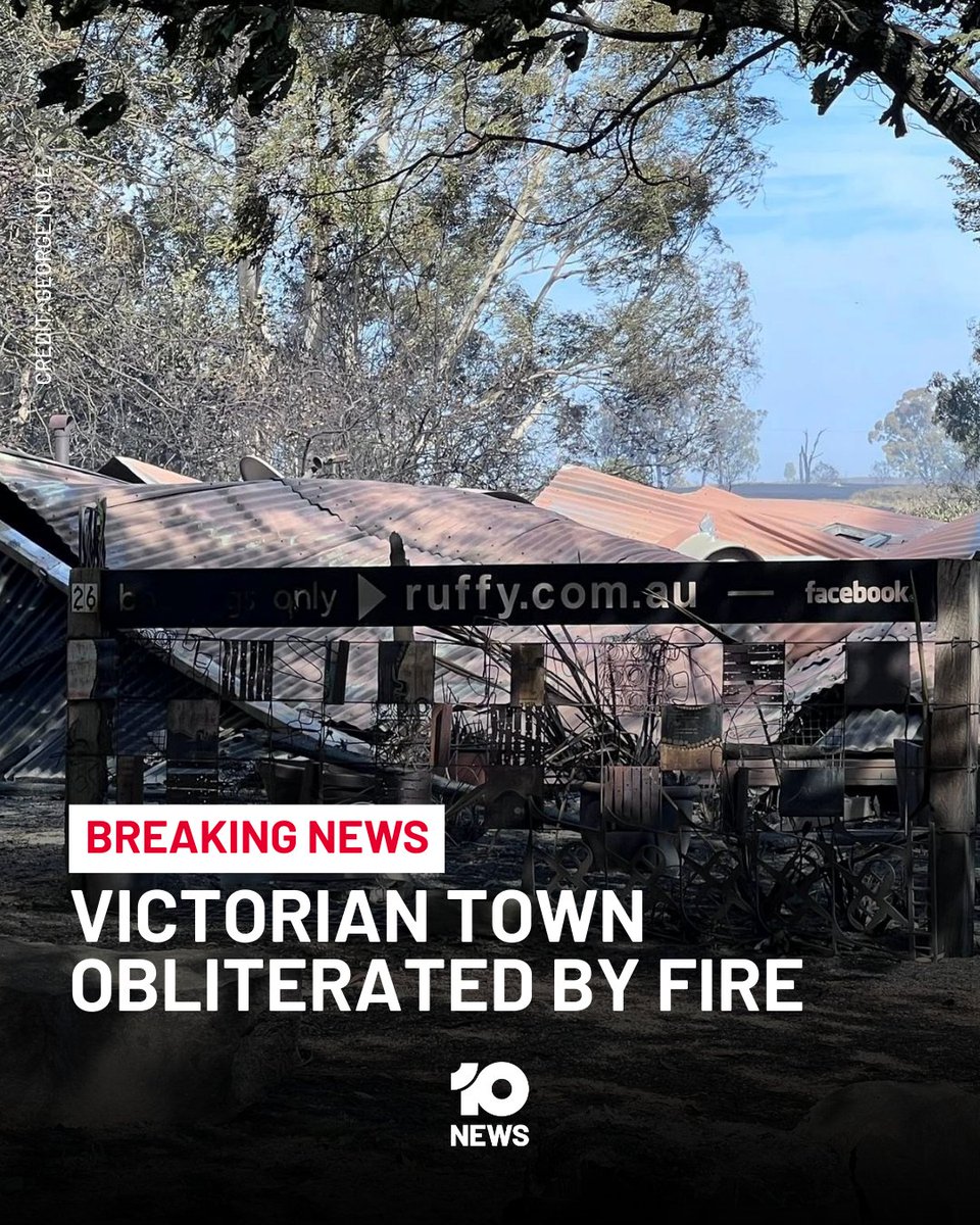 10NewsMelb's tweet photo. The first images from Ruffy show widespread destruction, with multiple homes and community buildings lost as the Longwood fire ripped through the township.

Among the structures destroyed was the Tablelands Community Centre, a former primary school that served as a vital hub for locals.

Ruffy CFA captain George Noye described the loss as “absolutely devastating”, saying crews “tried every trick in the book” before being forced to fall back.

He later returned to defend his own property and said “many houses” in the town had been lost.