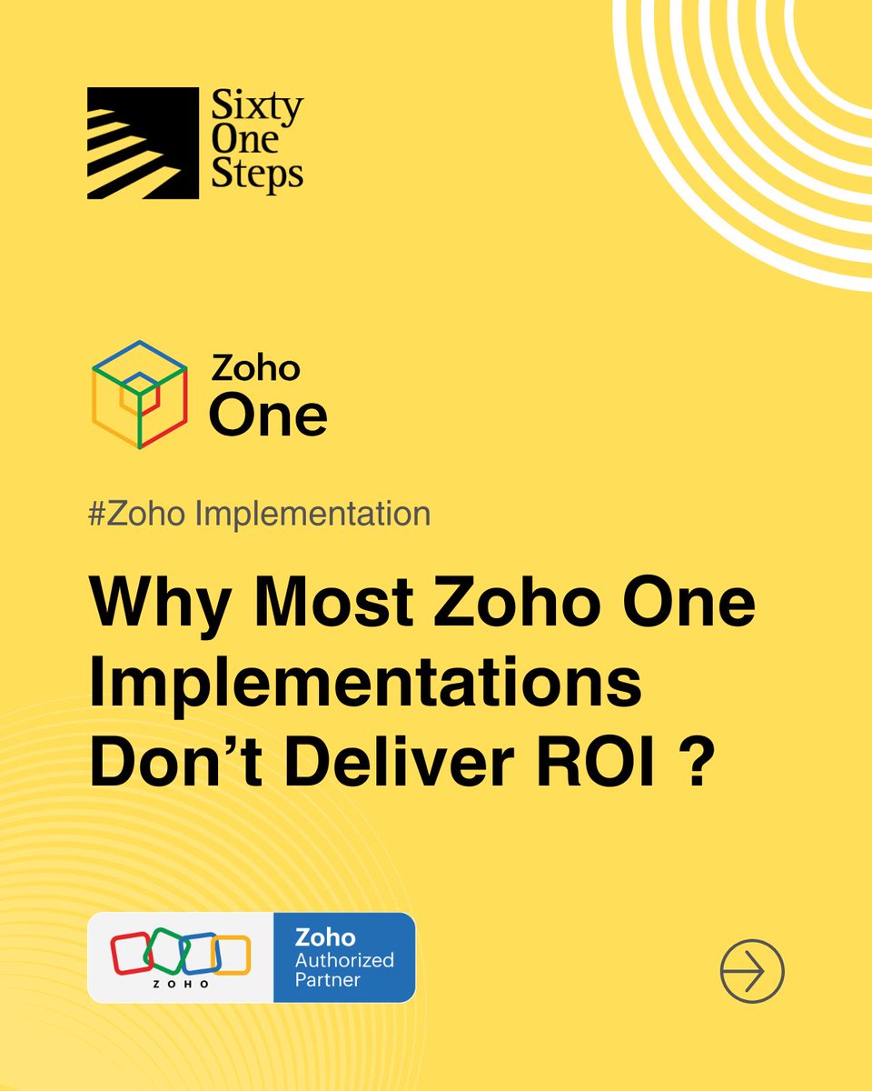 Sixty_One_Steps's tweet photo. Success isn't about having 45+ apps. It's about having a clear architecture that connects workflows, assigns roles properly, and actually gets adopted. 
We build Zoho One systems that deliver results — not just access to tools.

Book a free consultation: https://t.co/74ktROiH90 https://t.co/5C7Q67dvk8