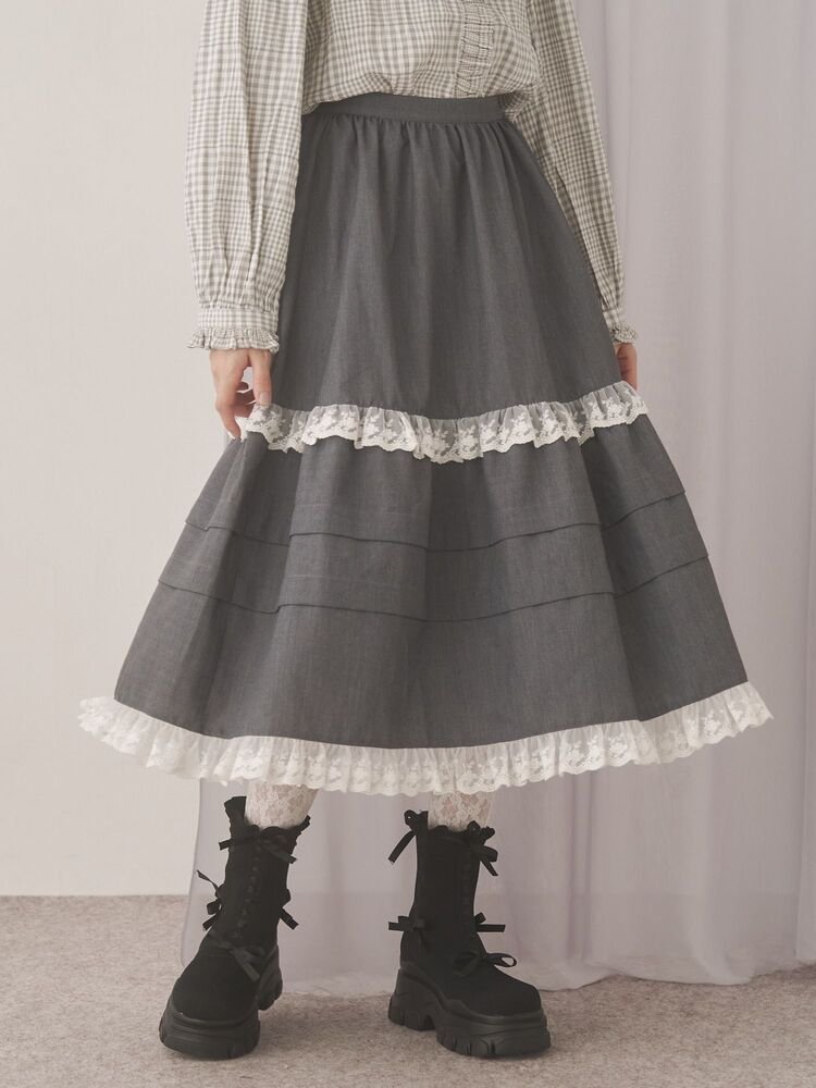 〇 more sale 〇 ⋱ max70%off ⋰ タックフリルミディスカート