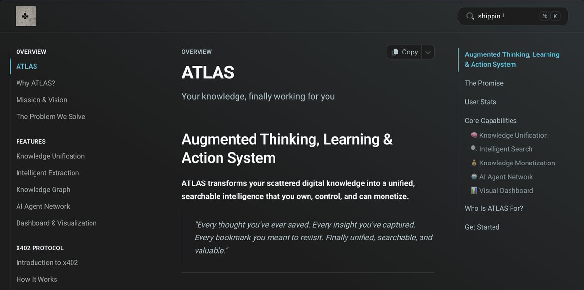 Documentation is LIVE! 

Visit docs.atlas-ai.org 

Currently without explainer videos and images (WIP)