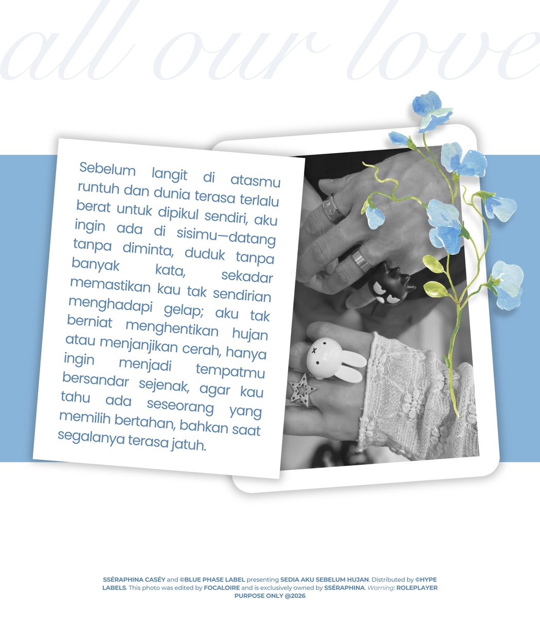 SSERAPHINAOFC's tweet image. ⠀

𝐒𝐄𝐃𝐈𝐀 𝐀𝐊𝐔 𝐒𝐄𝐁𝐄𝐋𝐔𝐌 𝐇𝐔𝐉𝐀𝐍
₍   💌   ₎   . . .   𝘠𝘈𝘕𝘎    𝘛𝘌𝘙𝘒𝘈𝘚𝘐𝘏
𓎢𓎠𓎟𓎠𓎡    ⪩𖹭⪨    𓎢𓎠𓎟𓎠𓎡
𝘛𝘦𝘳𝘶𝘯𝘵𝘶𝘬  𝘬𝘢𝘮𝘶,  kau  tak  perlu
melaluinya  sendirian,   karena
aku ada,   dan aku memilih mu
—————  𝘵𝘦𝘳𝘵𝘢𝘯𝘥𝘢, CASÉY ♡

⠀