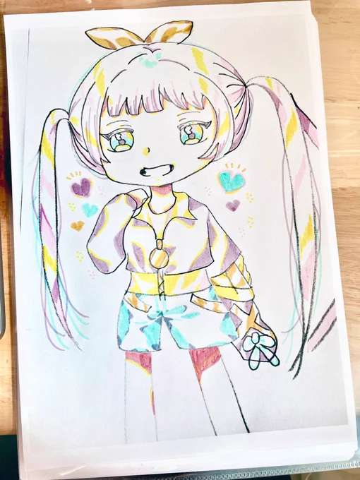 お友達のゆりやさんの線画にマイルドライナーで色を付けさせて頂きました_φ(・_・ありがとうございます 素敵な線画を下さったお友達