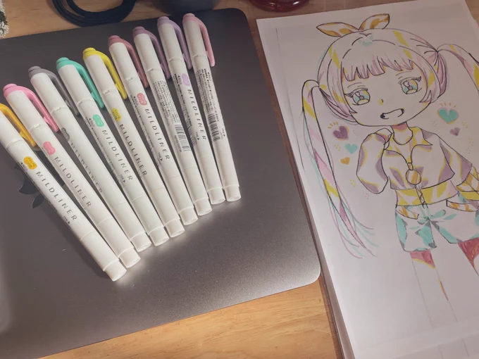 お友達のゆりやさんの線画にマイルドライナーで色を付けさせて頂きました_φ(・_・ありがとうございます 素敵な線画を下さったお友達
