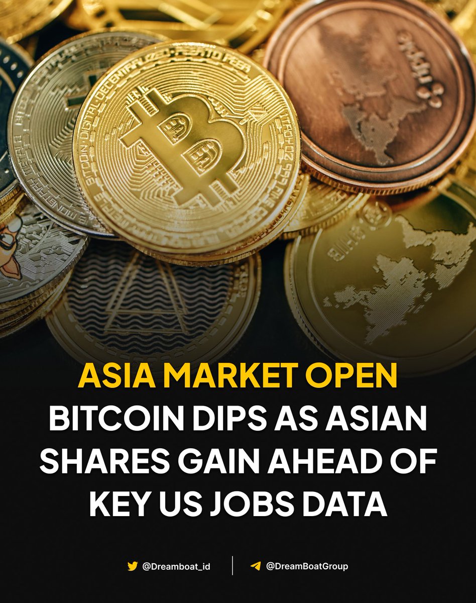 At the Asia market open, Bitcoin pulled back while Asian stocks gained  modestly heading into major US jobs data. Traders are balancing risk assets  and macro sentiment. #Bitcoin #Crypto #Markets #MacroData
