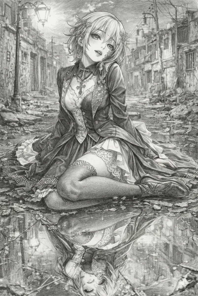 【絵】コミックアート鉛筆画『無題』 AIイラスト #AIart︎ 🍌は鉛筆画得意だなぁ。