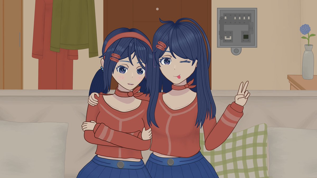 WalnutCaptain3's tweet photo. Mita and Kind Mita posing in photo mode! #MiSide #Mita https://t.co/pBZwBbB2Iy