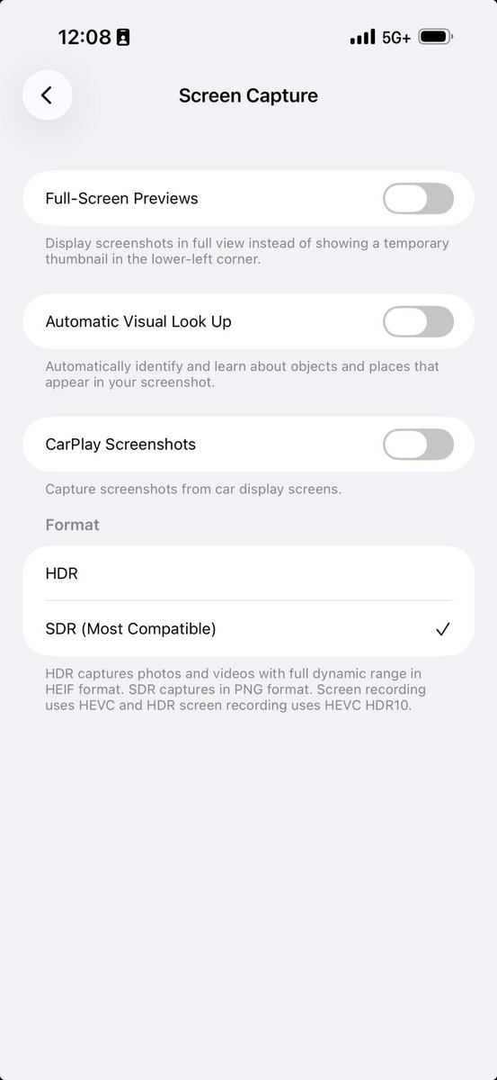 ios26で連続でスクショ取れんくなってたけど、設定からプレビューモードをオフにすれば連続でとれた！