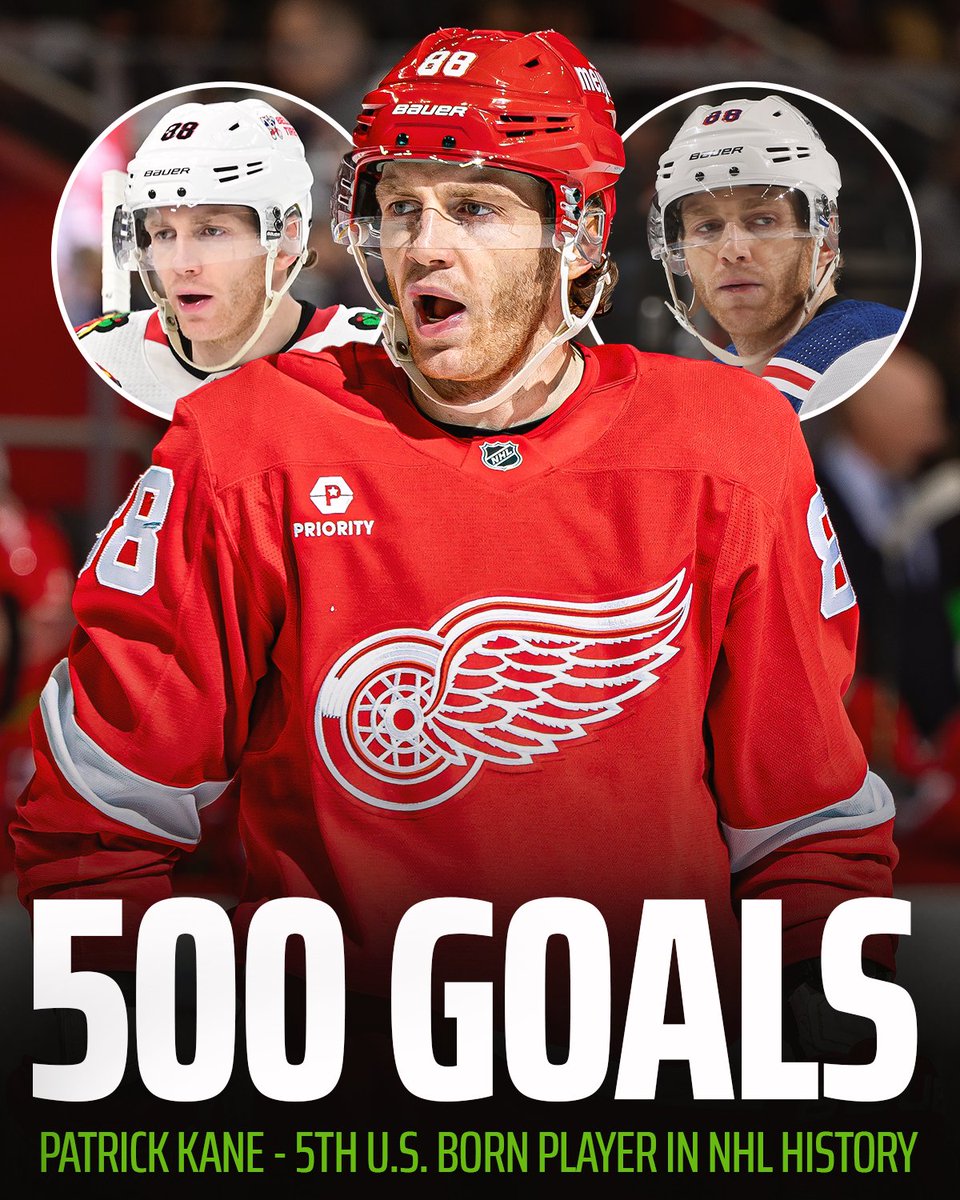 DKSportsbook's tweet image. 500 goals for SHOWTIME ‼️

🚨 446 goals with the Chicago Blackhawks.
🚨 5 goals with the New York Rangers.
🚨 49 goals with the Detroit Red Wings.

Patrick Kane becomes the 50th player in NHL history and 5th U.S. born player in NHL history to net #500 🔥