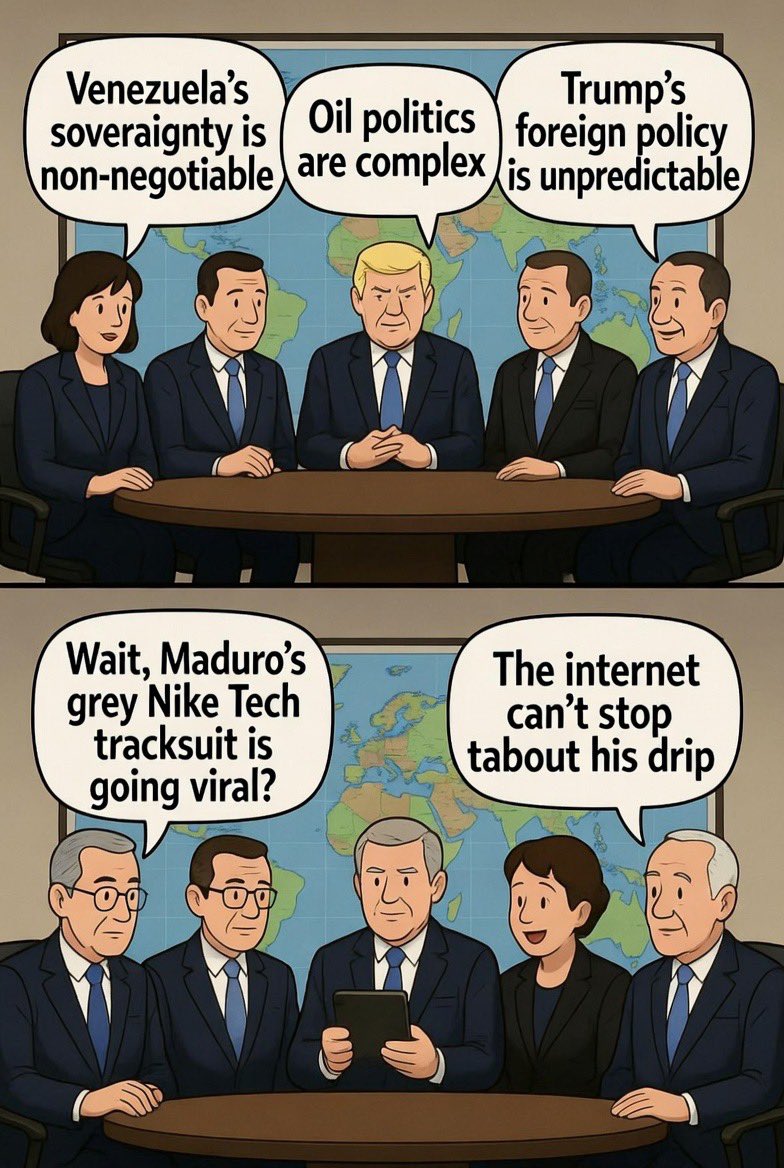 #MaduroDrip
#MaduroFit
#NikeTech
#MaduroTracksuit
#JustCouplt (play on “Just Do It”)
#MaduroGrey
#Venezuela2026
#MaduroCaptured
#Geopolitics
#TrumpVenezuela
#PrisonCouture
#DictatorDrip
#ViralMeme
#WorldNews
