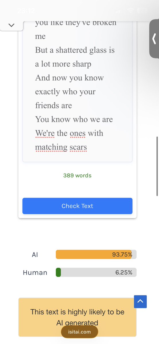 xcx_angelvv's tweet image. AI Detectors found out "CANCELLED!" by Taylor Swift is 93.75% AI-generated.