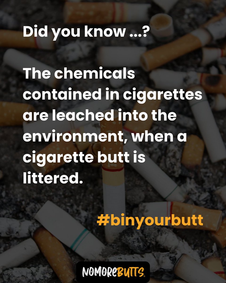❓ Did you know ...?

🚬 A single cigarette contains 7,000+ chemicals.

🌱 When the butt hits the ground, those toxins seep into our environment - polluting water, soil, and wildlife habitats.

☣️ Cigarette litter = environmental poison.

#binyourbutt