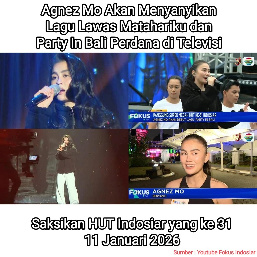 ridwan_syam12's tweet photo. Agnez Mo Akan Menyanyikan Lagu Lawas Matahariku dan Party In Bali Perdana di Televisi

Saksikan HUT Indosiar yang ke 31 
Pada Tanggal 11 Januari 2026

@agnezmo #AgnezMo #Indosiar #HUTIndosiar https://t.co/aQQaPugw8b