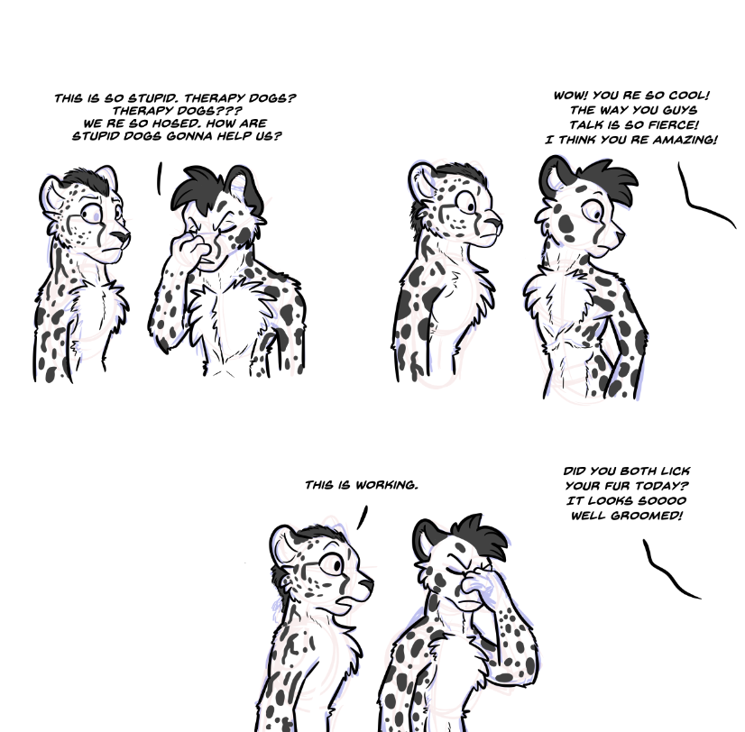 ReplyingAt3am's tweet photo. Patreon sketch for Roidh on FA!! Even a cheetah's anxiety about fitting in is no match for a true therapy dog 

support the comic on Patreon for cool art and perks! LIFE IN STRIPES COMIC | Patreon

#tftuesday #cheetah #furryart https://t.co/8kZuIcSCw3