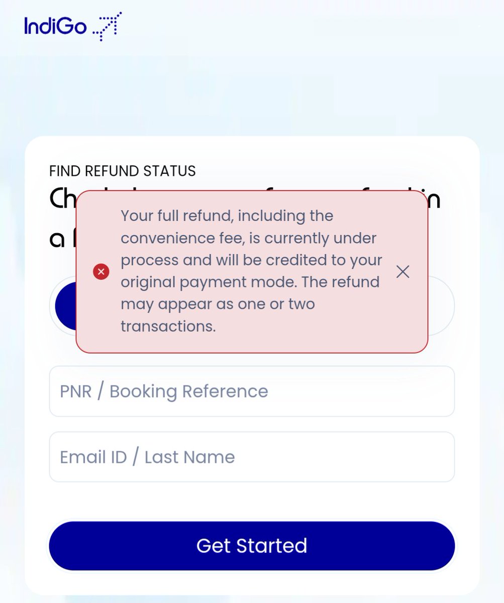 AnjaliBY's tweet photo. @IndiGo6E, it's been over a month (Dec 6) since my flight delay/cancellation, and I am yet to receive the refund. I have called and emailed multiple times, but no response. And attached is the message I have been seeing for more than 3 weeks, but haven't received the refund. https://t.co/n47FShBdAm