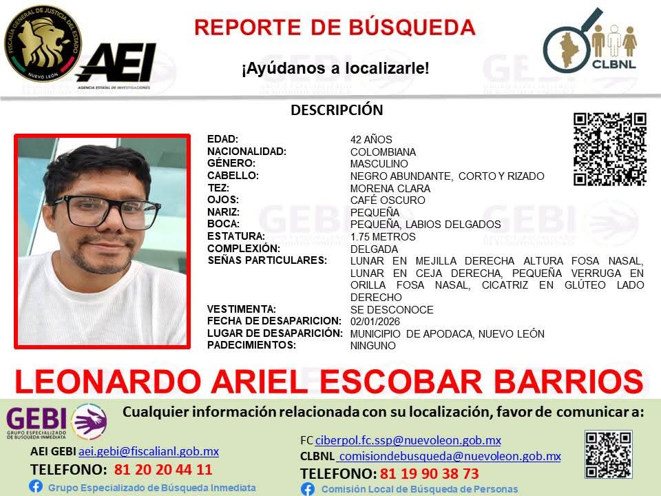 Hacemos un llamado a las autoridades correspondientes a efectuar las investigaciones pertinentes para la localización de Leonardo Ariel Escobar Barrios. La IBERO Puebla se encuentra en coordinación permanente con la familia. Refrendamos el derecho de toda persona a ser buscada.