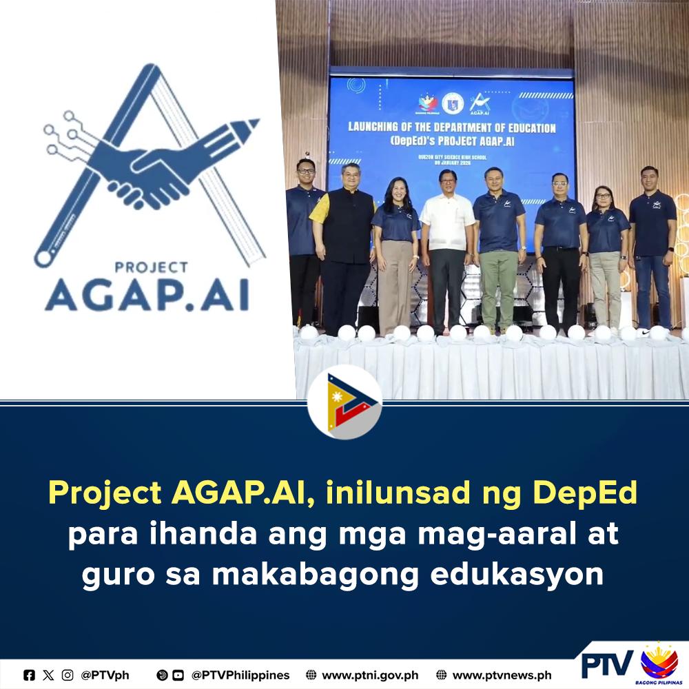 PTVph's tweet photo. 𝗞𝗔𝗔𝗚𝗔𝗣𝗔𝗬 𝗦𝗔 𝗘𝗗𝗨𝗞𝗔𝗦𝗬𝗢𝗡!💡⚡️🇵🇭

Sa pangunguna ni Pangulong Ferdinand R. Marcos Jr.,  inilunsad ng Department of Education (DepEd) ang Project https://t.co/XDCEWmcjUY (Accelerating Governance and Adaptive Pedagogy through Artificial Intelligence) [...]

(1/3) https://t.co/8fazq5eBSj