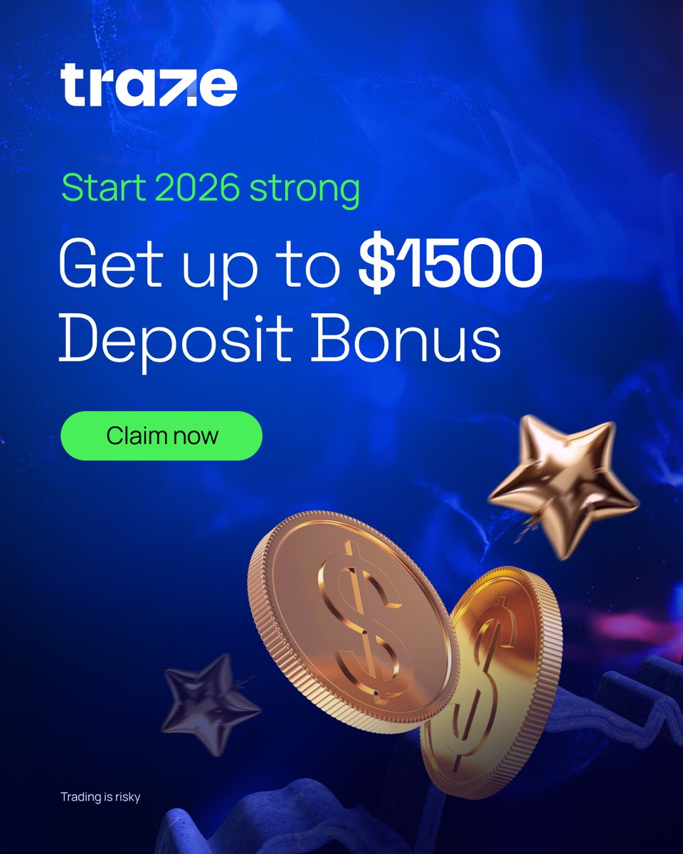 Kick off 2026 with up to a $1,500 deposit bonus and your trading power.  Trade Forex, Crypto, Commodities & more with #Traze. 📲 Sign up and claim  your bonus: https://t.co/HBLr71otpU *T&Cs apply #