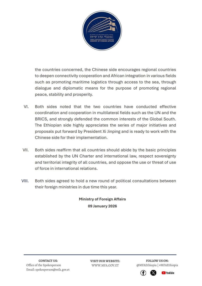 Ethiopia and China, in a joint statement, called for the protection of the sovereignty and territorial integrity of all countries, and urged Horn of Africa nations to cooperate on the use of maritime routes and engage in dialogue.
#HornOfAfrica #Sovereignty #TerritorialIntegrity