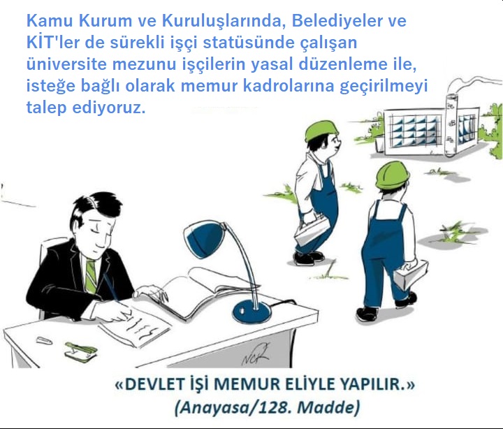 Diplomalı emek yıllardır öteleniyor. Sorun bellidir, çözüm bellidir. Üniversiteli işçiye statü değişikliği. #KadroBellidir
<a href="/isikhanvedat/">Prof. Dr. Vedat Işıkhan</a>
<a href="/Akparti/">AK Parti</a>
<a href="/RTErdogan/">Recep Tayyip Erdoğan</a>
<a href="/_cevdetyilmaz/">Cevdet Yılmaz</a>
<a href="/farukozcelikgsb/">Faruk Özçelik</a>
<a href="/isamesihsahin/">İsa Mesih Şahin</a>
<a href="/AvOzlemZengin/">Av. Özlem Zengin 🇹🇷</a>