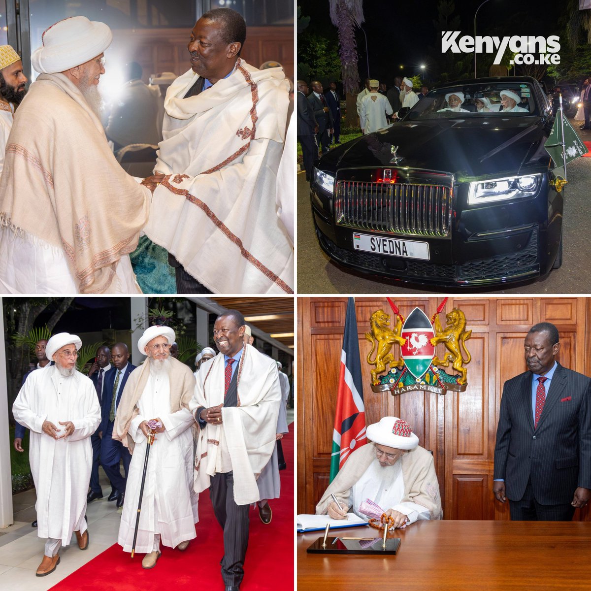 Kenyans's tweet image. Prime CS Mudavadi welcomes Syedna Mufaddal Saifuddin, the Spiritual Leader of the Dawoodi Bohra community, to Kenya