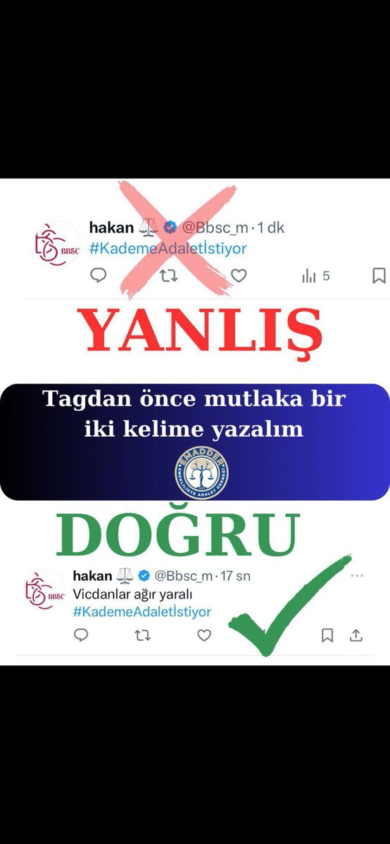 ‼️ UYARI ‼️ 

Tagımızı doğru kullanalım ki emeğimiz boşa gitmesin

 #VicdanınSesiKademe