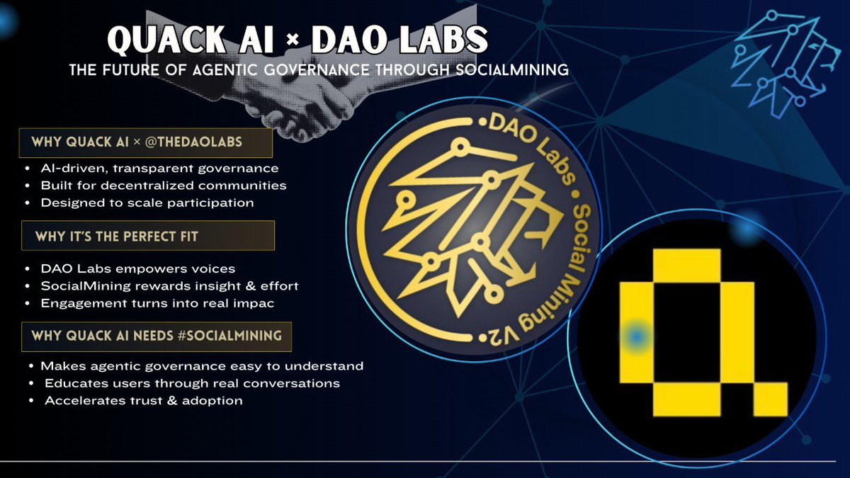 The Galactic SUPER -COLLISion: DAOLabs x Quack AI If there is one project  that truly feels like the next breakout collaboration for @TheDAOLabs  #SocialMining, it is Quack AI (Agentic Governance) @QuackAI_AI is