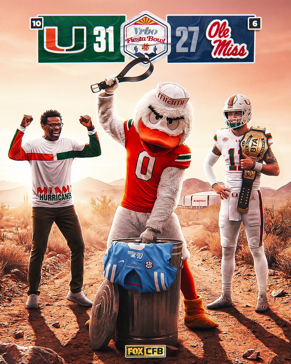MIAMI TAKES DOWN OLE MISS AND IS HEADED TO THE CFP NATIONAL CHAMPIONSHIP 🏆 https://t.co/DJFWxiYDIC